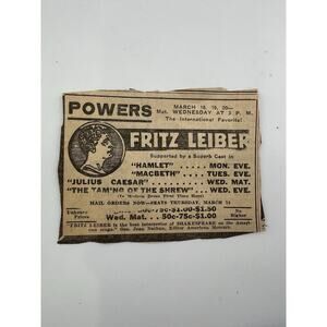 Fritz Leiber Ticket Powers Matinee Cast Shakespeare American Mercury Antique